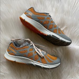 Merrell bare flex 2 flame orange and grey sneakers